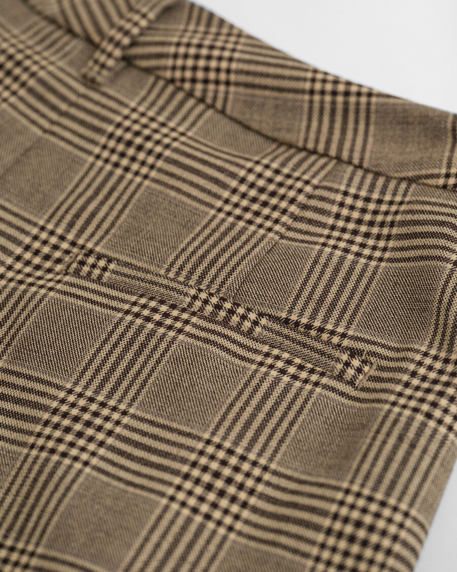 checked pleated wool blend pants - deep brown
