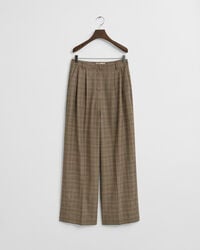 checked pleated wool blend pants - deep brown