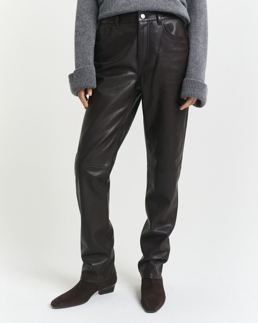 5pocket leather pants - deep brown