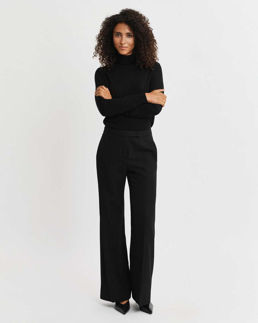 wool blend flared tuxedo pants - black