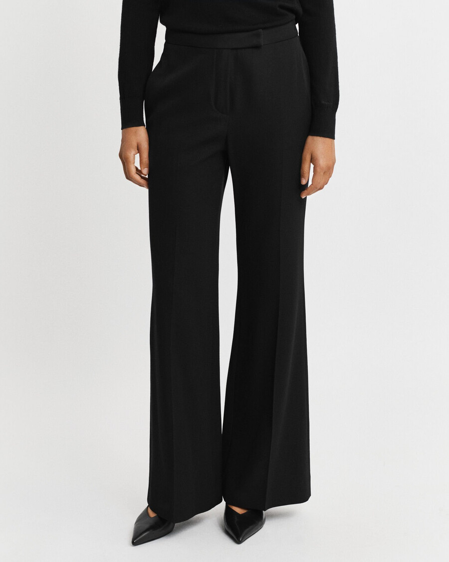 wool blend flared tuxedo pants - black