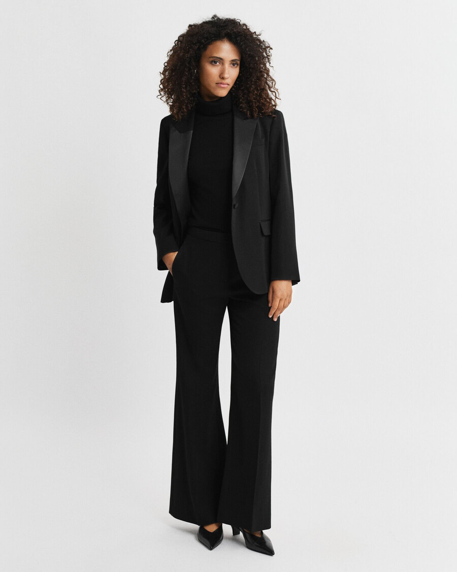 wool blend flared tuxedo pants - black