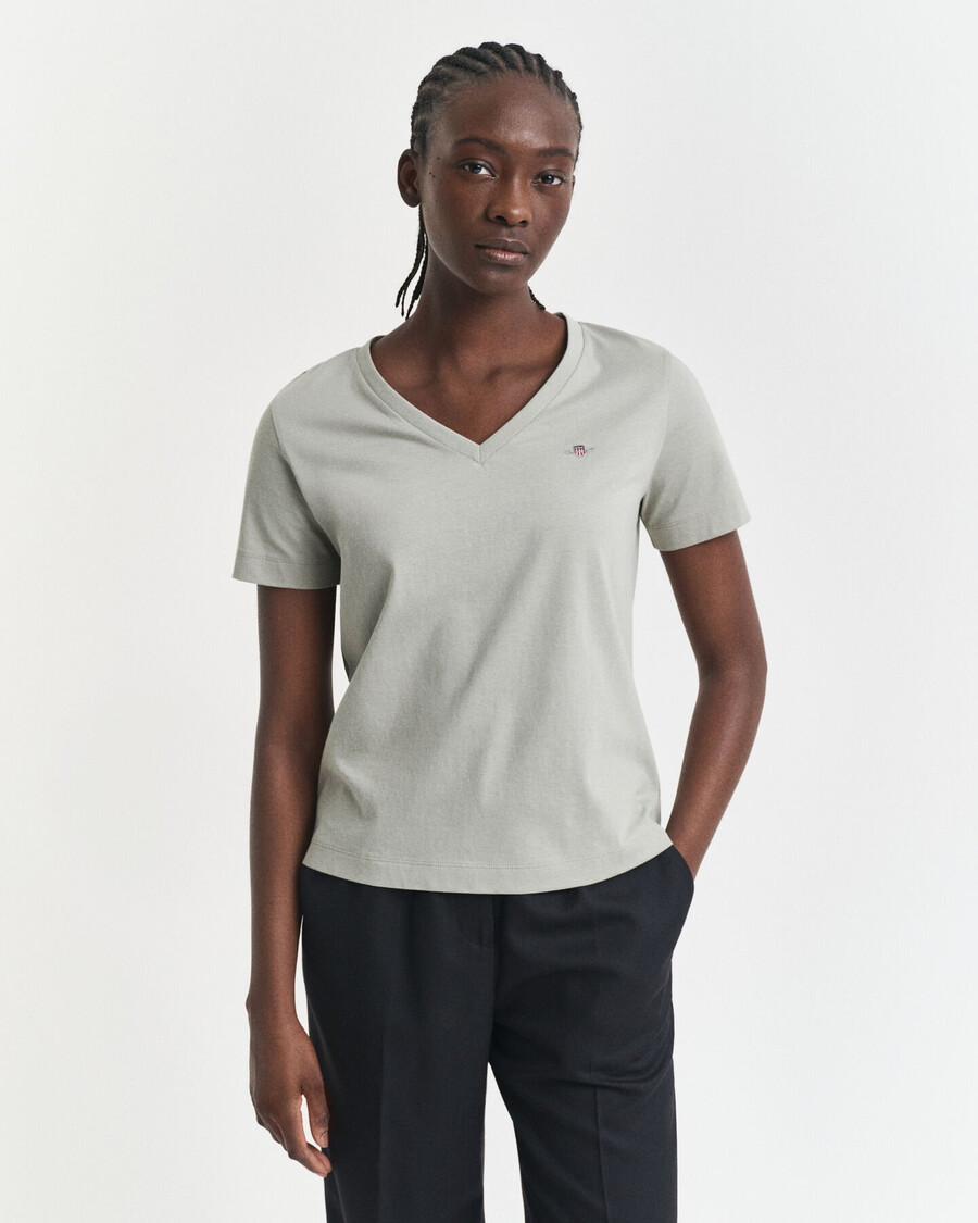shield vneck tshirt - faded sage