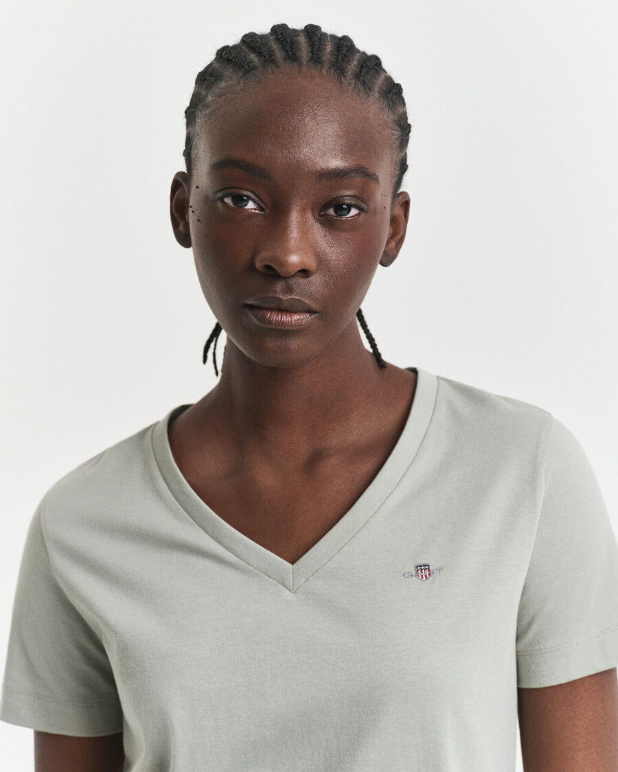 shield vneck tshirt - faded sage