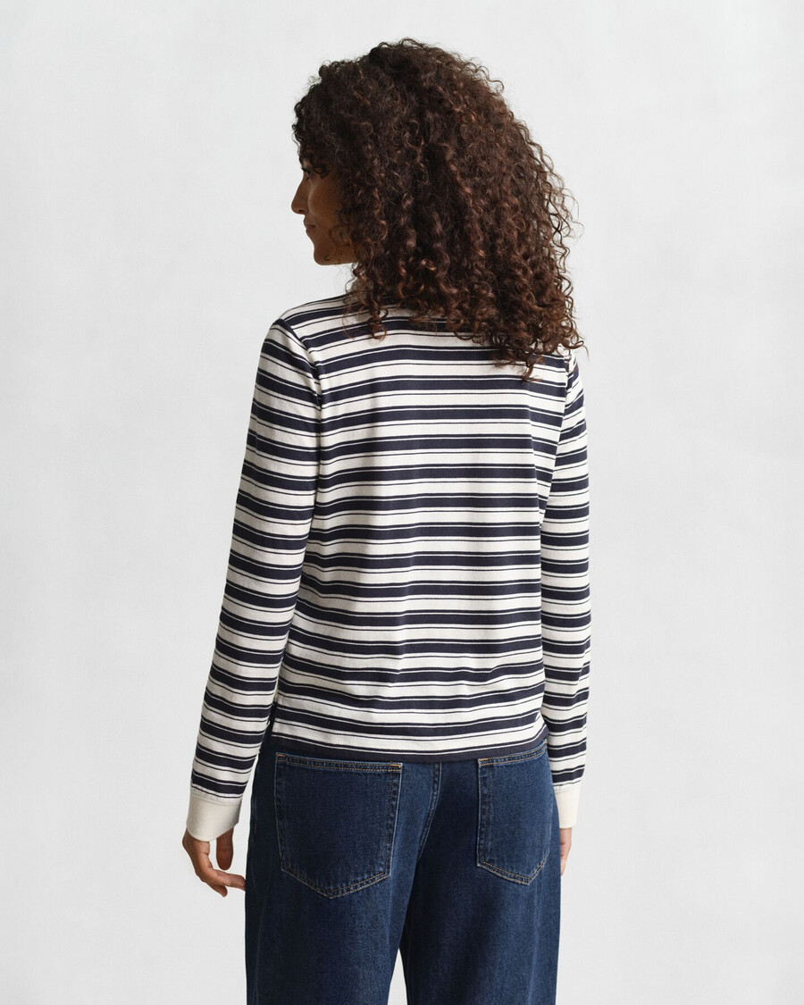 striped long sleeve polo shirt - cream