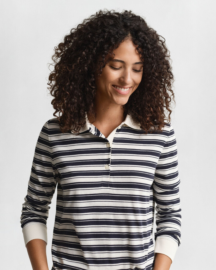 striped long sleeve polo shirt - cream
