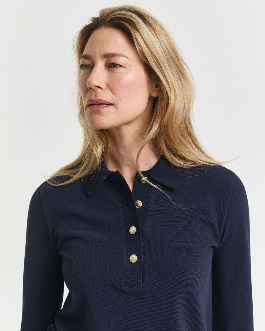 long sleeve piqué polo shirt - evening blue