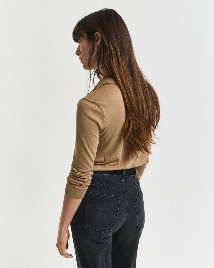 seamless buttoned long sleeve polo shirt - warm khaki