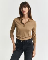 seamless buttoned long sleeve polo shirt - warm khaki