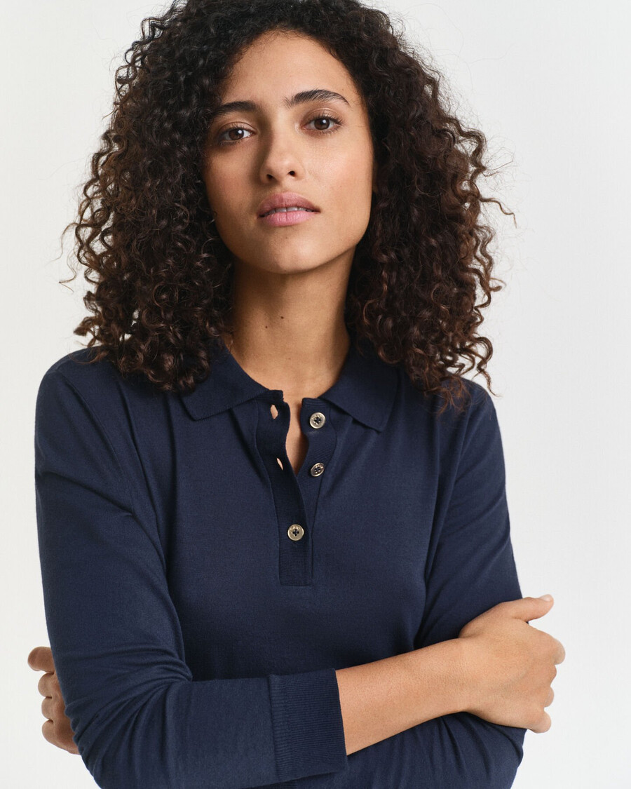 seamless buttoned long sleeve polo shirt - evening blue