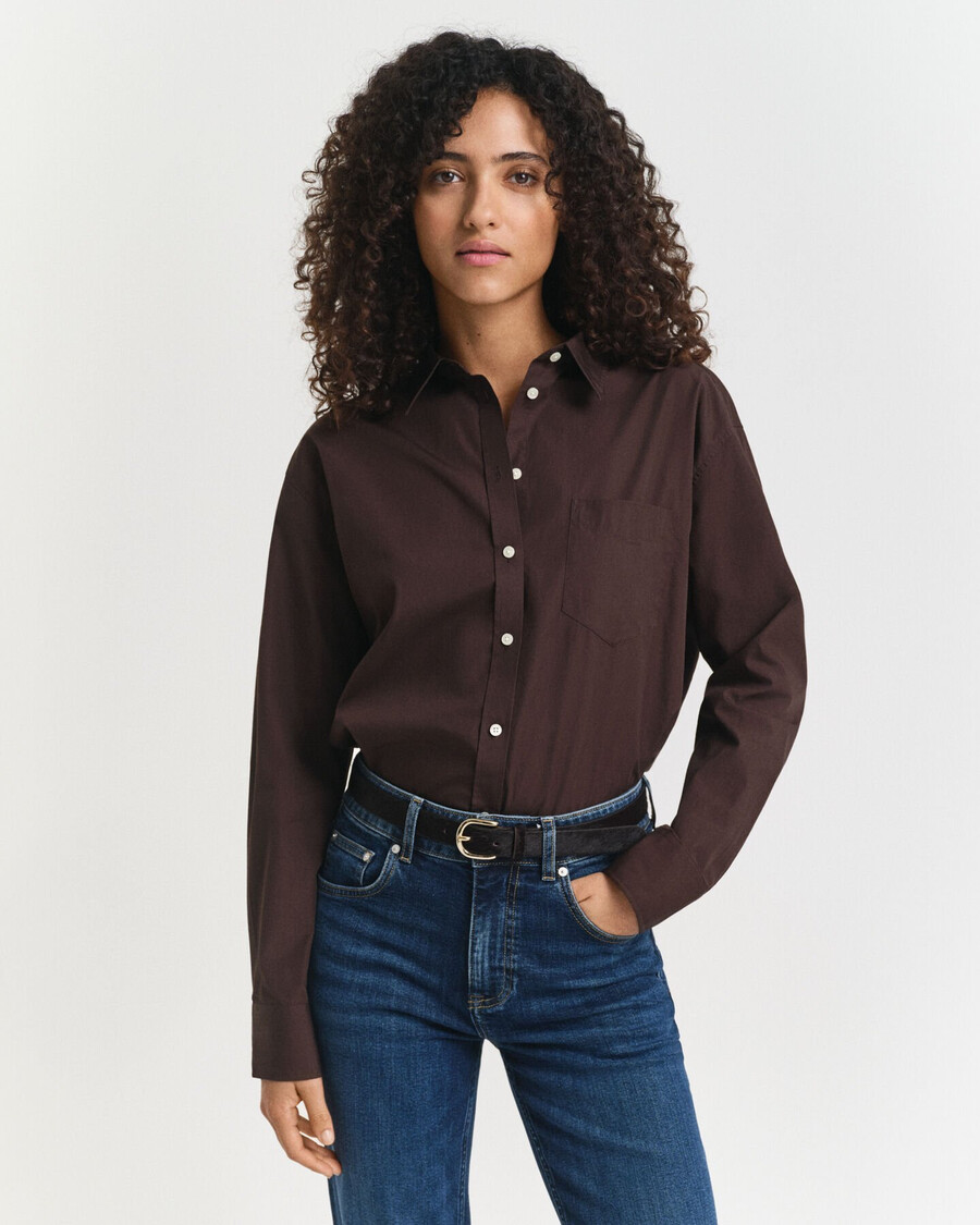 relaxed fit classic poplin shirt - deep brown