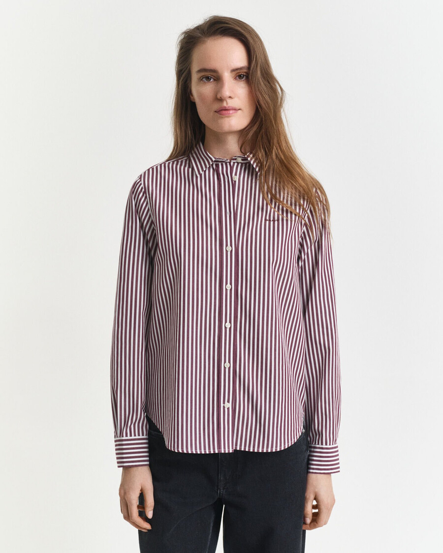 regular fit classic striped poplin shirt - plum wine
