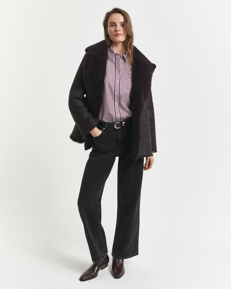 regular fit classic striped poplin shirt - plum wine