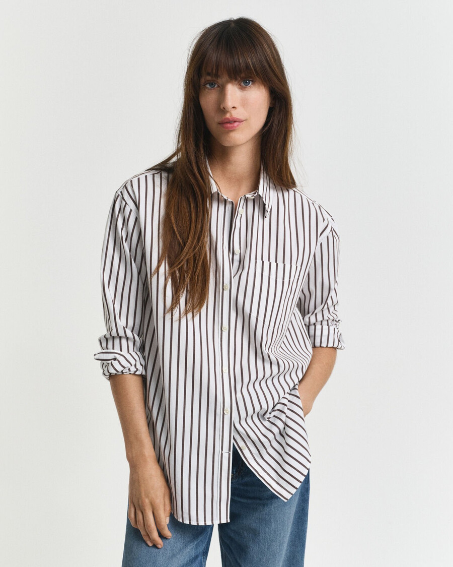 relaxed fit classic striped poplin shirt - deep brown