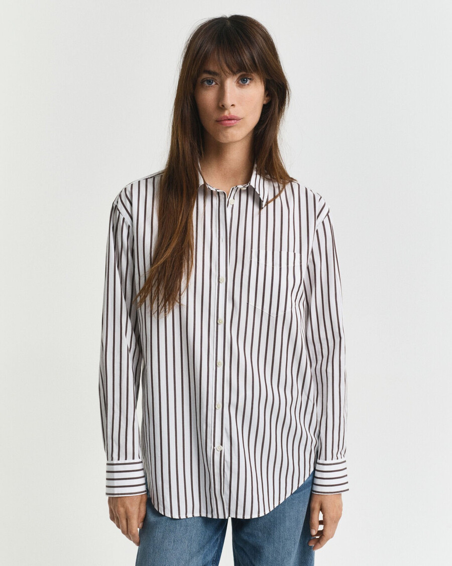 relaxed fit classic striped poplin shirt - deep brown
