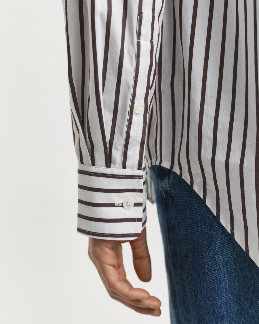 relaxed fit classic striped poplin shirt - deep brown