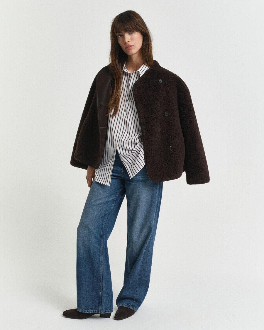 relaxed fit classic striped poplin shirt - deep brown