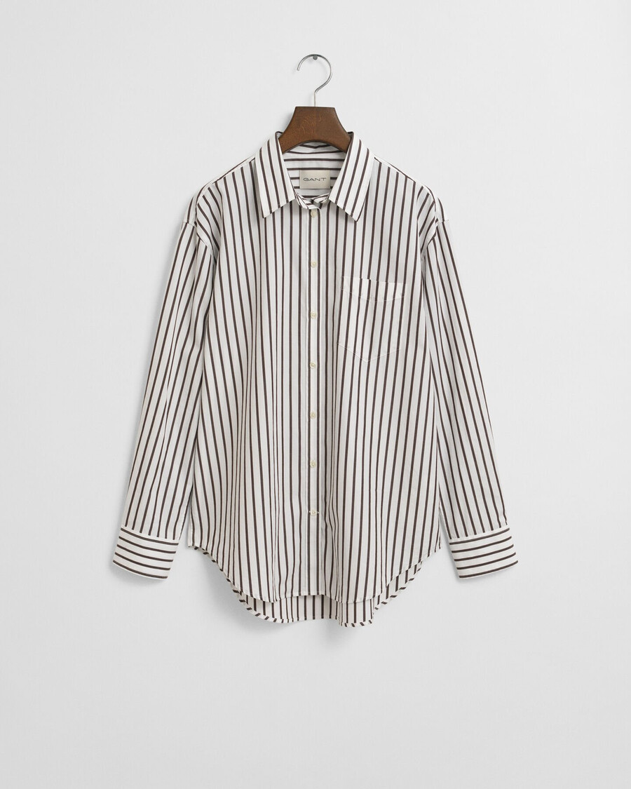 relaxed fit classic striped poplin shirt - deep brown
