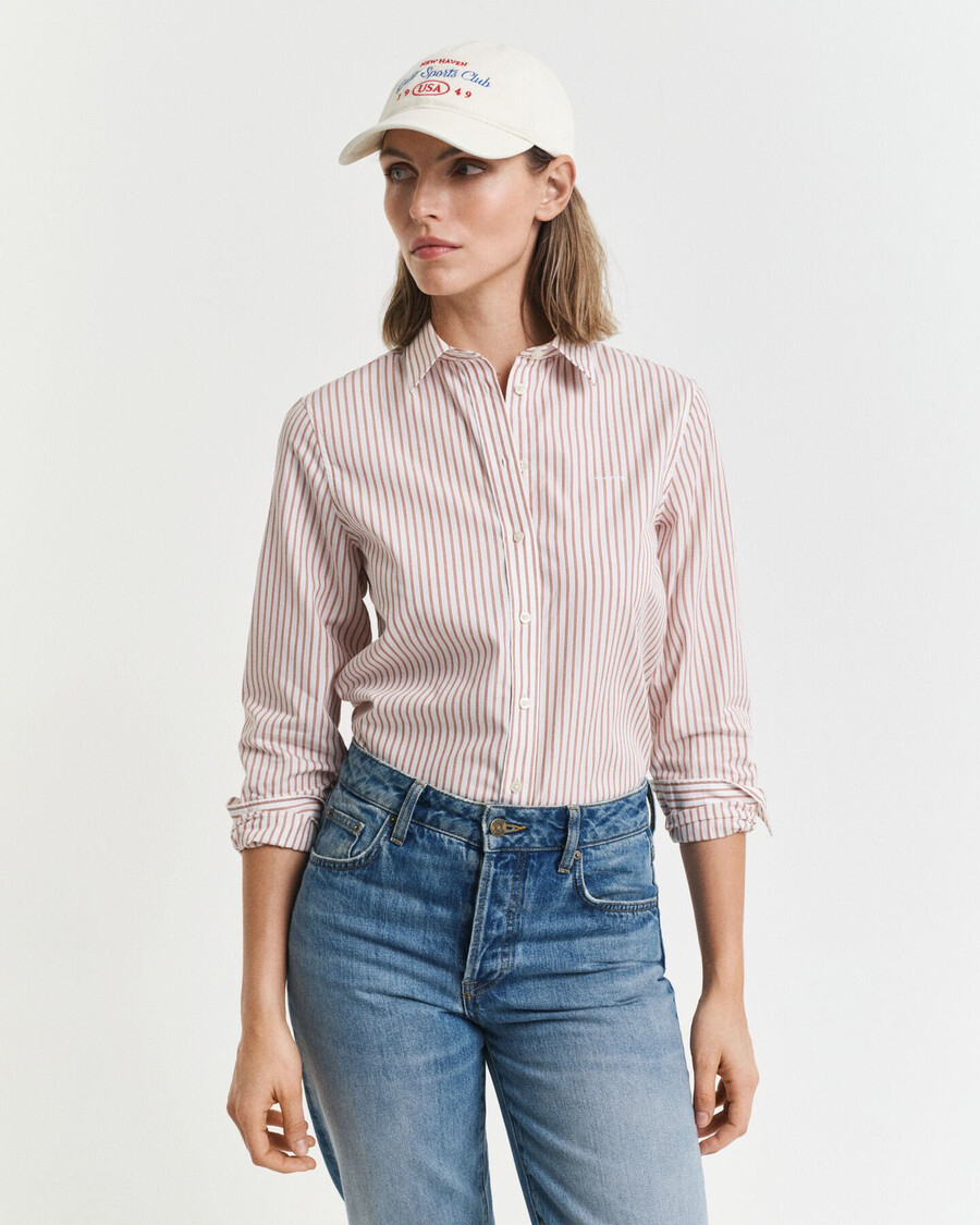 regular fit classic poplin striped shirt - salmon