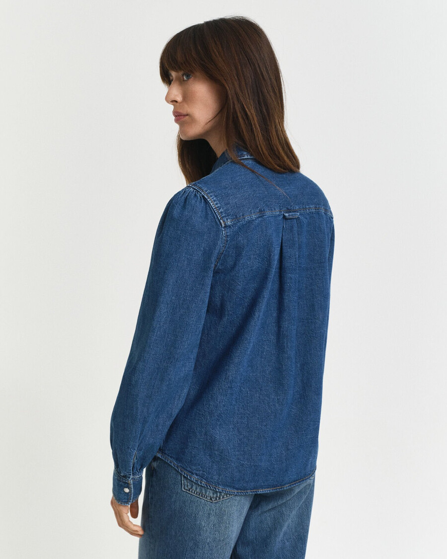 regular fit puff sleeve denim shirt - indigo