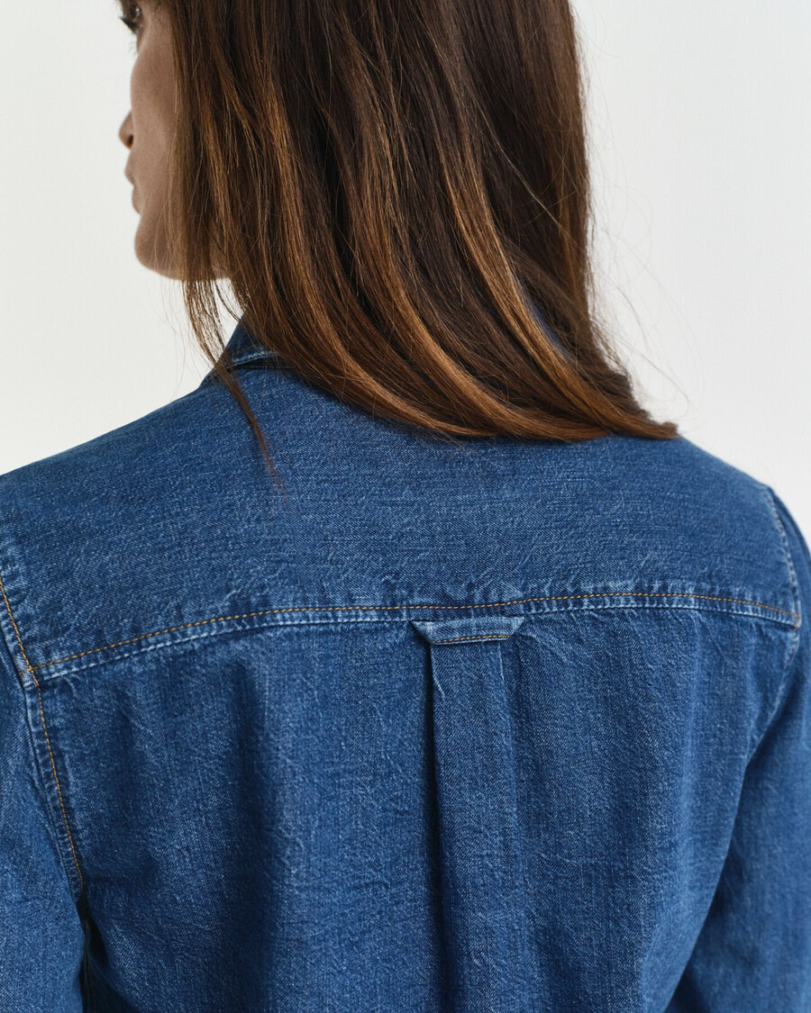 regular fit puff sleeve denim shirt - indigo