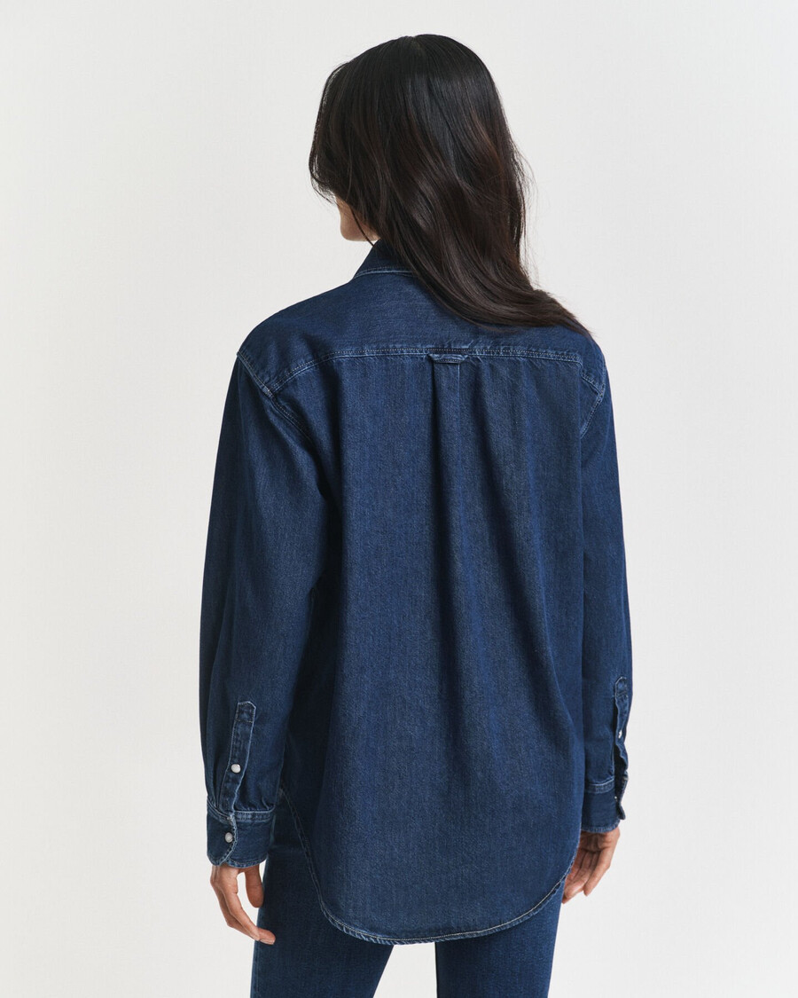 relaxed fit pocket denim shirt - dark blue worn in