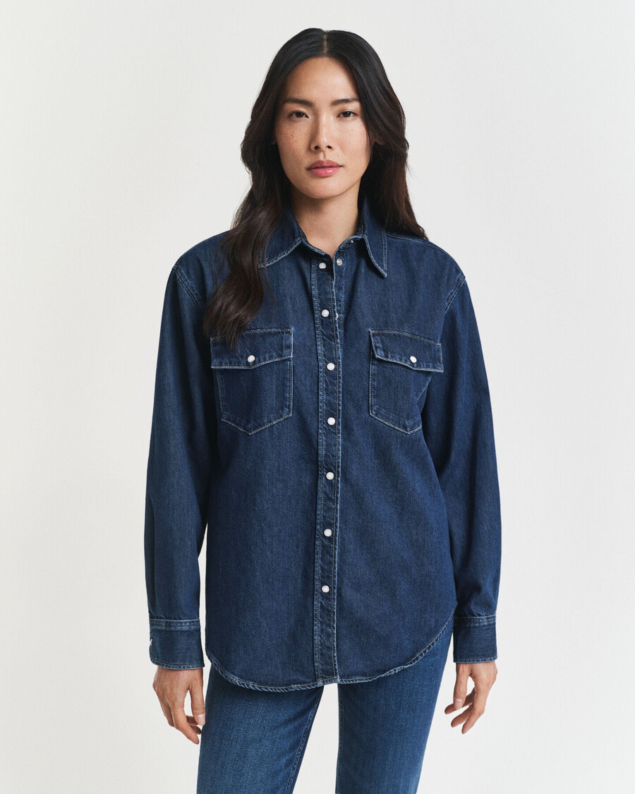 relaxed fit pocket denim shirt - dark blue worn in