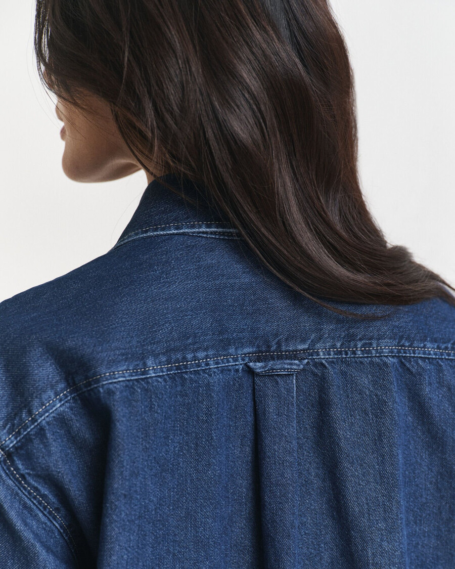 relaxed fit pocket denim shirt - dark blue worn in