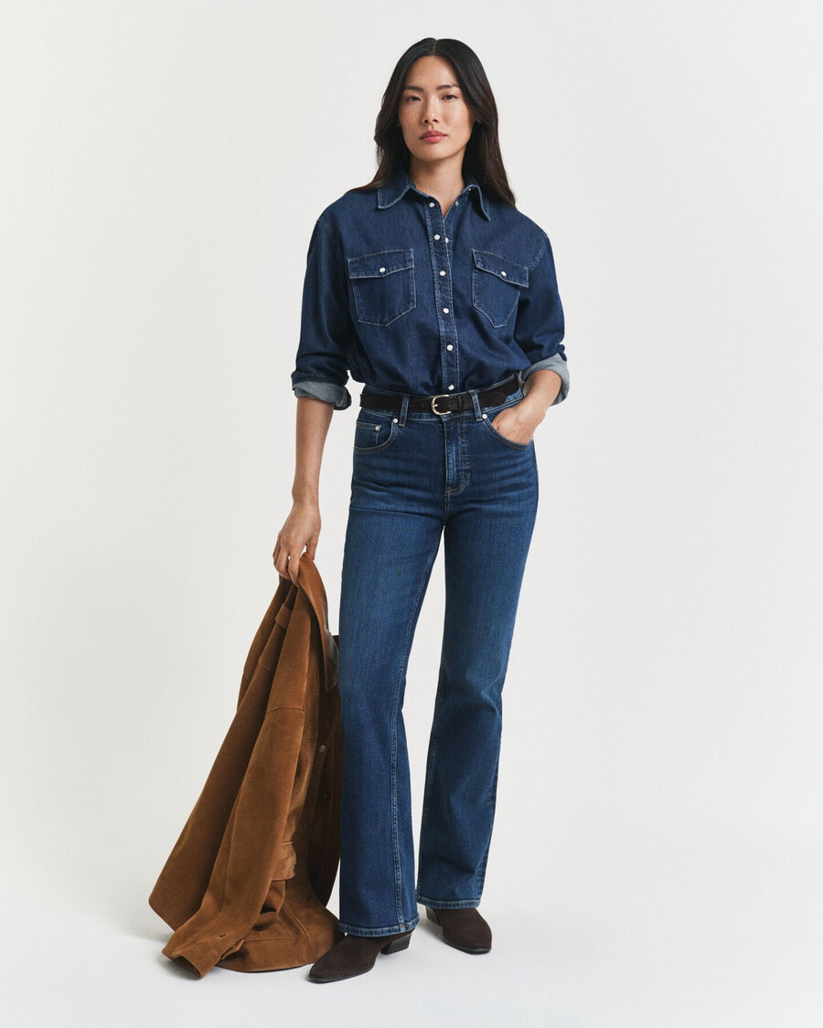 relaxed fit pocket denim shirt - dark blue worn in