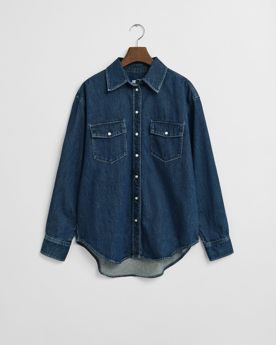 relaxed fit pocket denim shirt - dark blue worn in