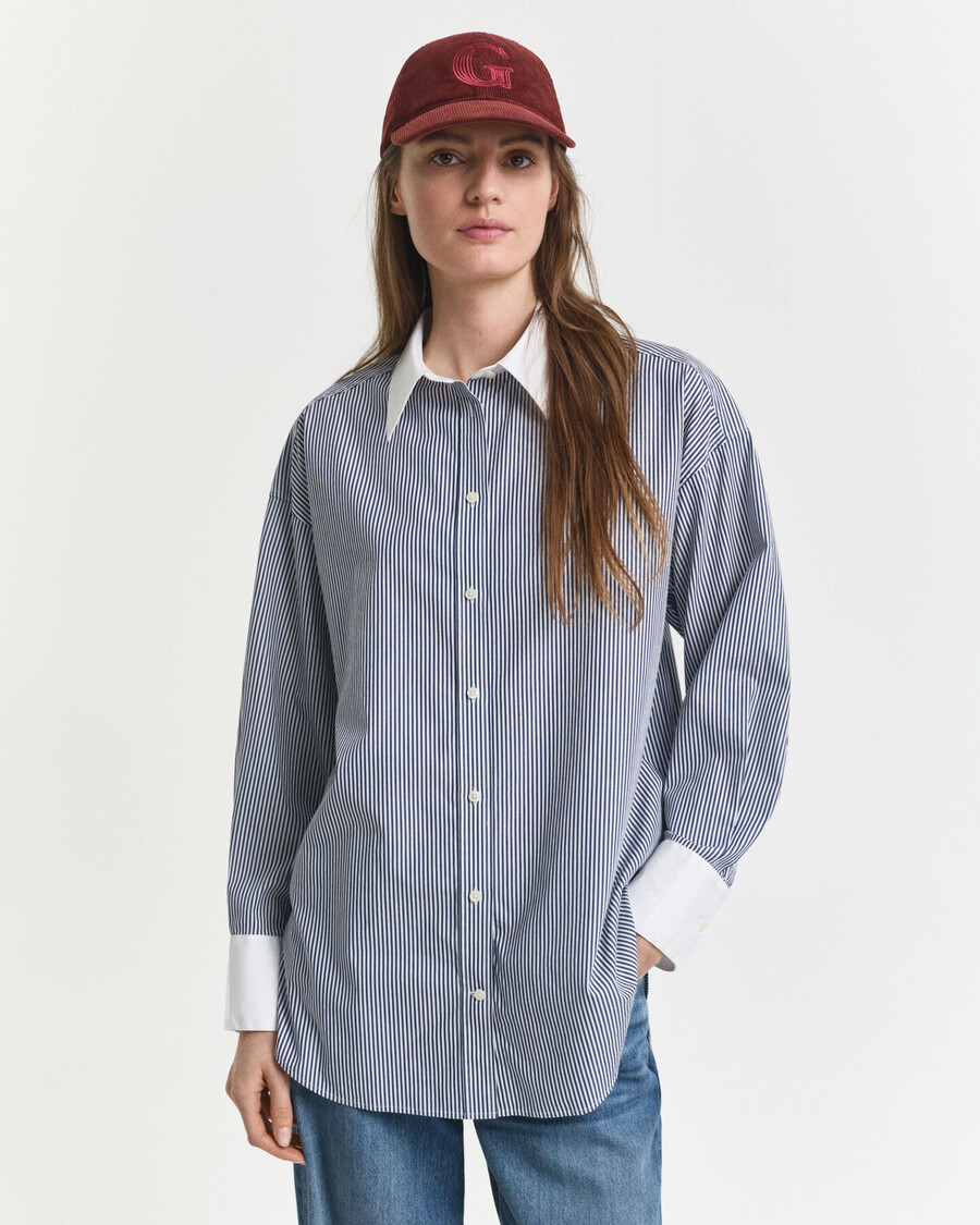 oversized contrast collar striped shirt - persian blue