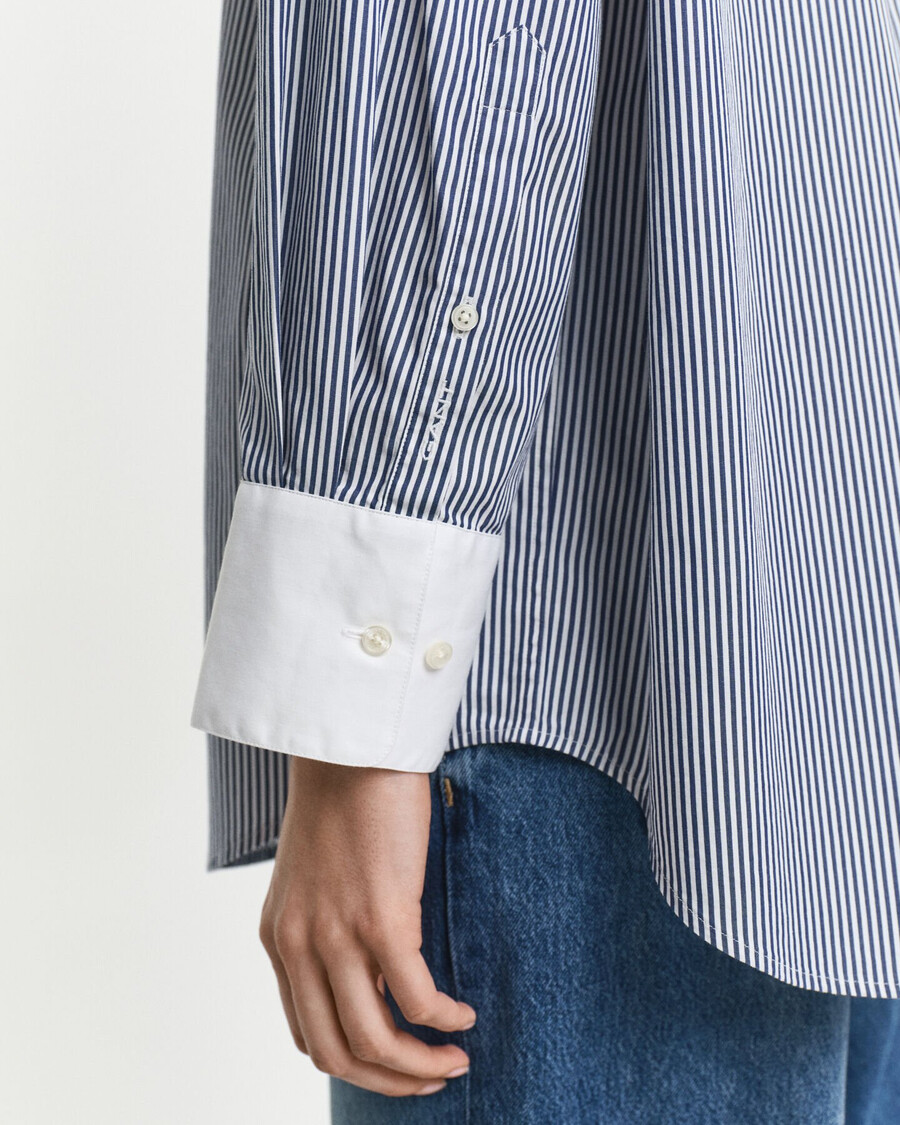 oversized contrast collar striped shirt - persian blue