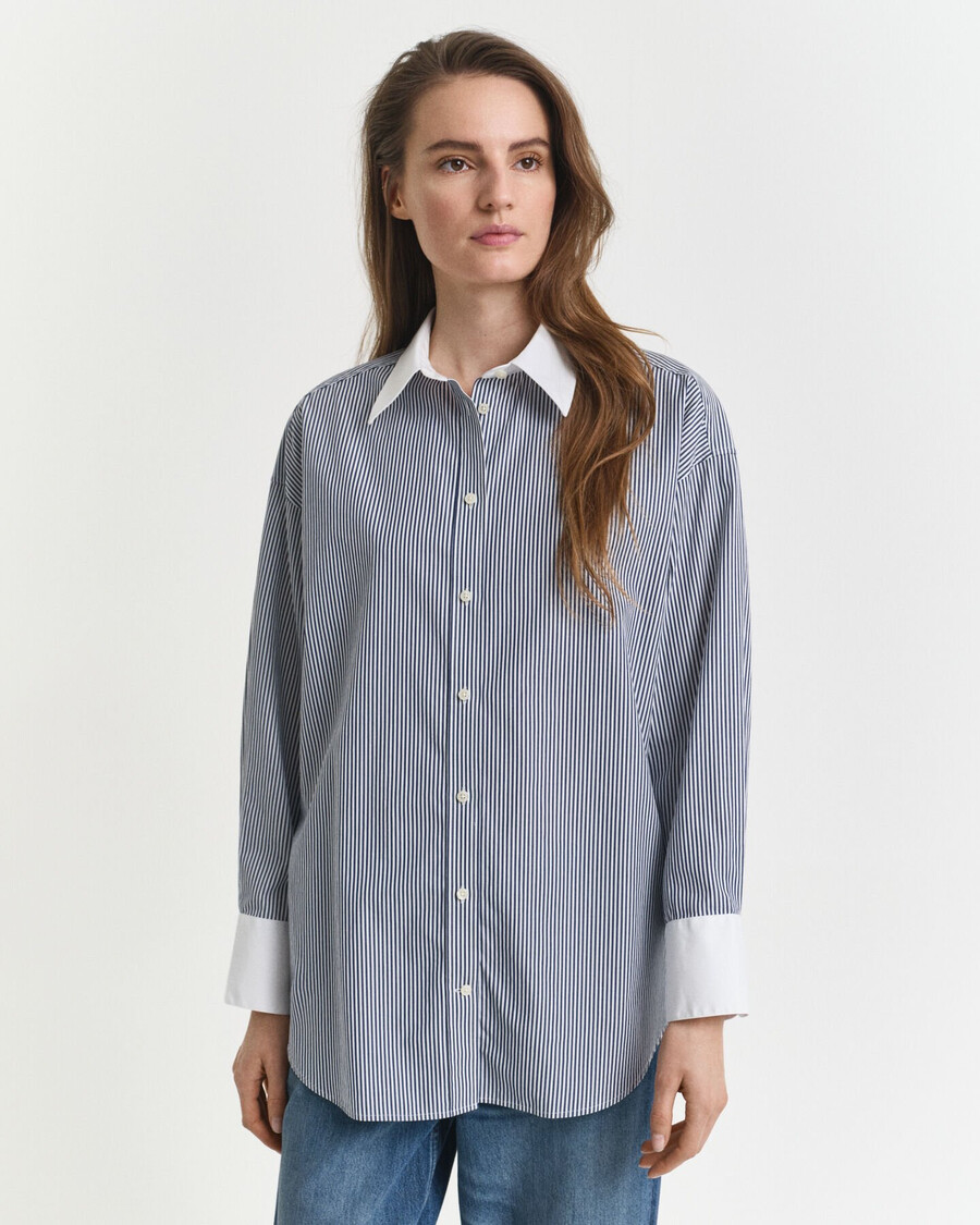 oversized contrast collar striped shirt - persian blue
