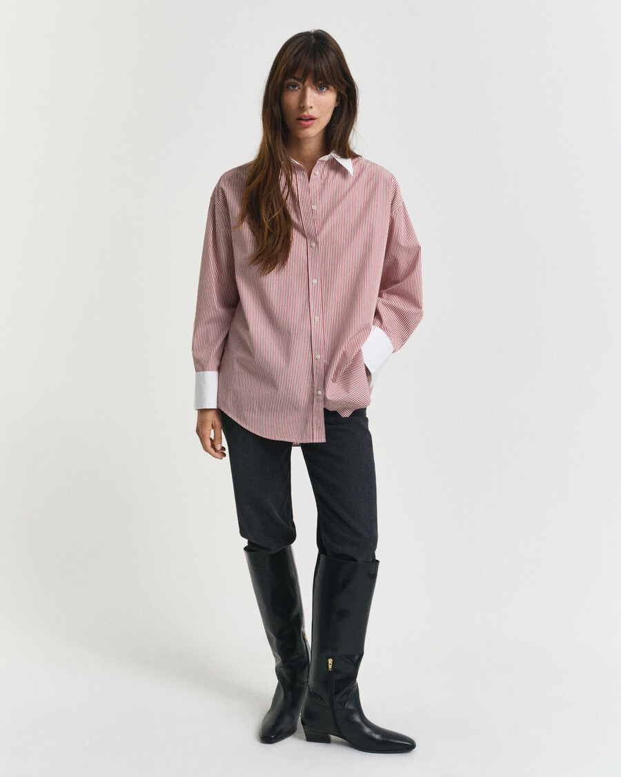 oversized contrast collar striped shirt - modern rust