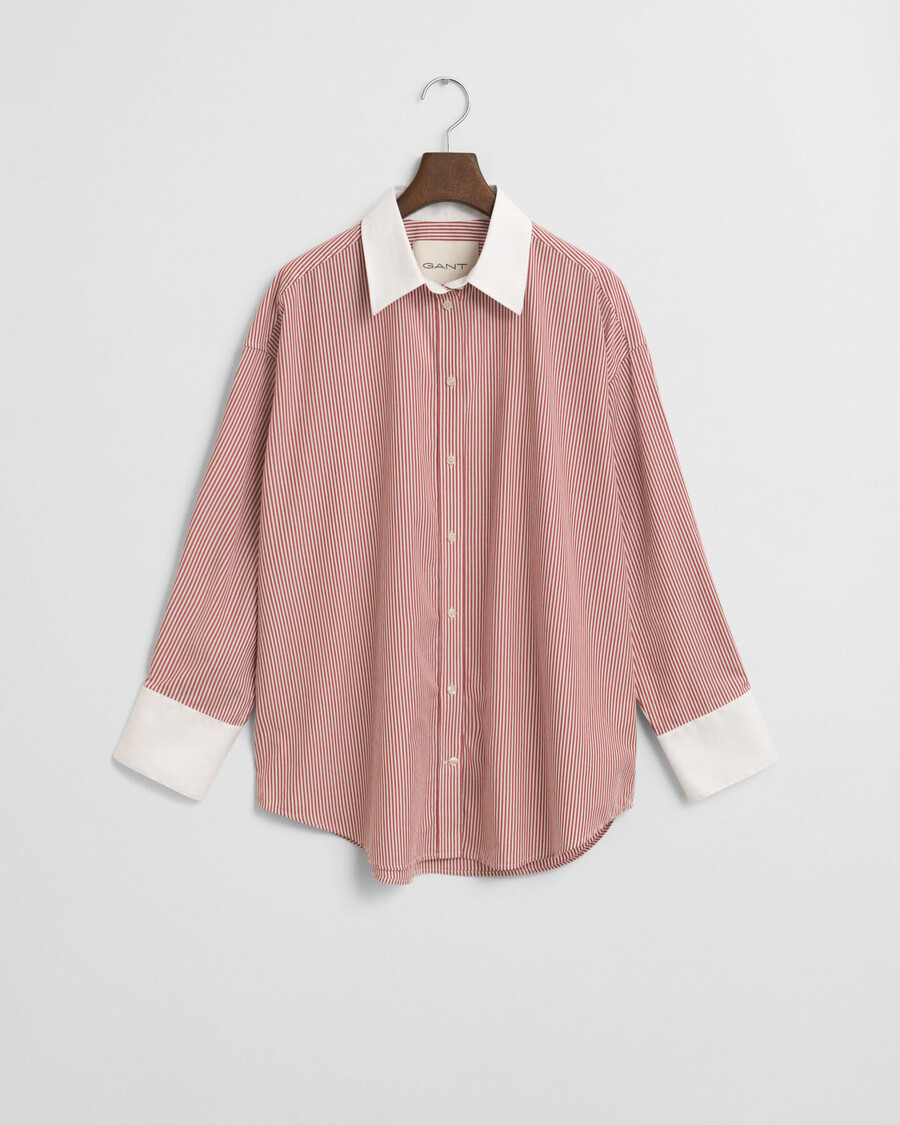 oversized contrast collar striped shirt - modern rust