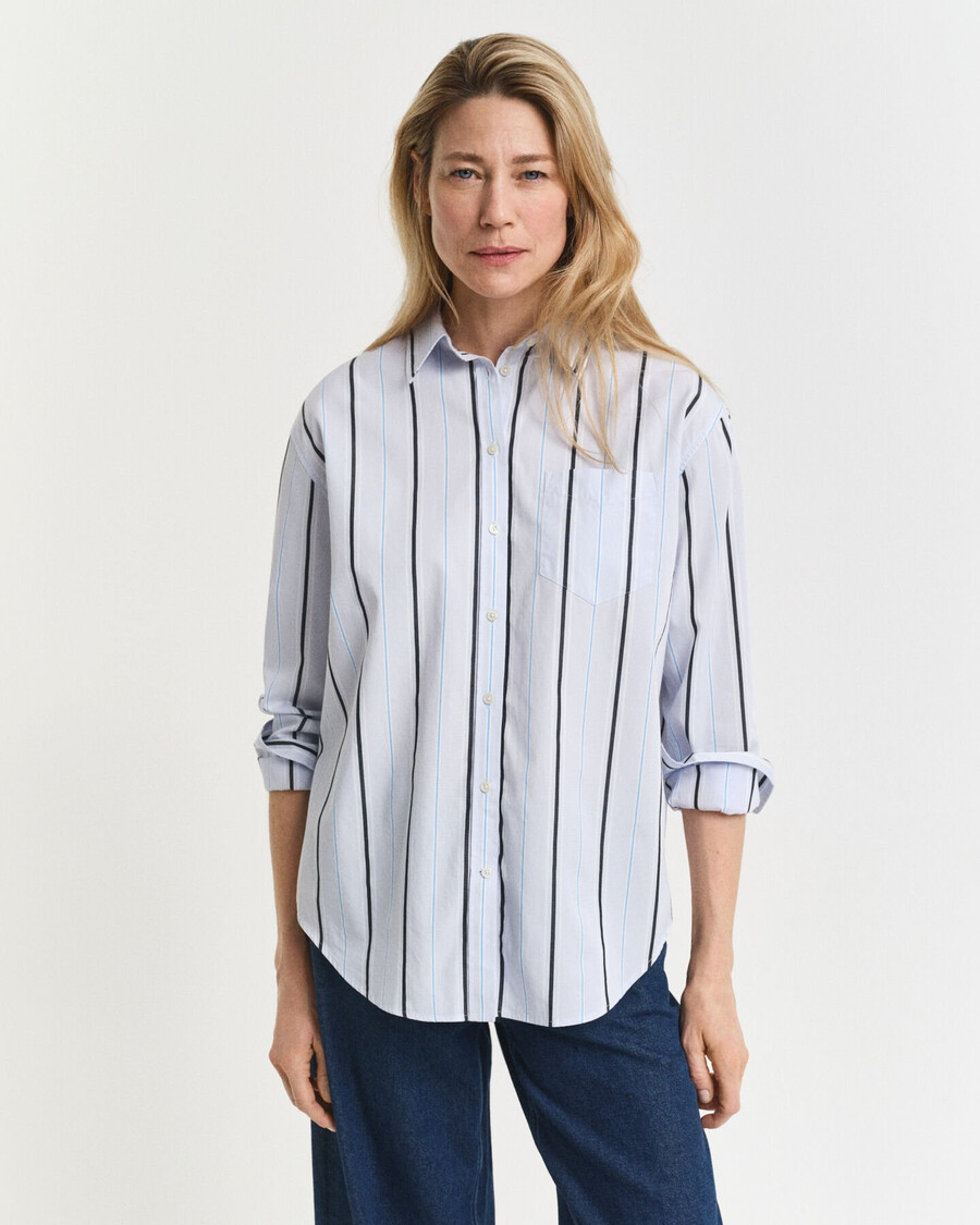 relaxed fit classic striped poplin shirt - light blue