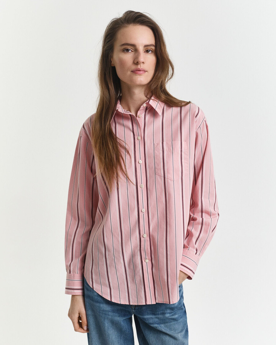 relaxed fit classic striped poplin shirt - summer rose