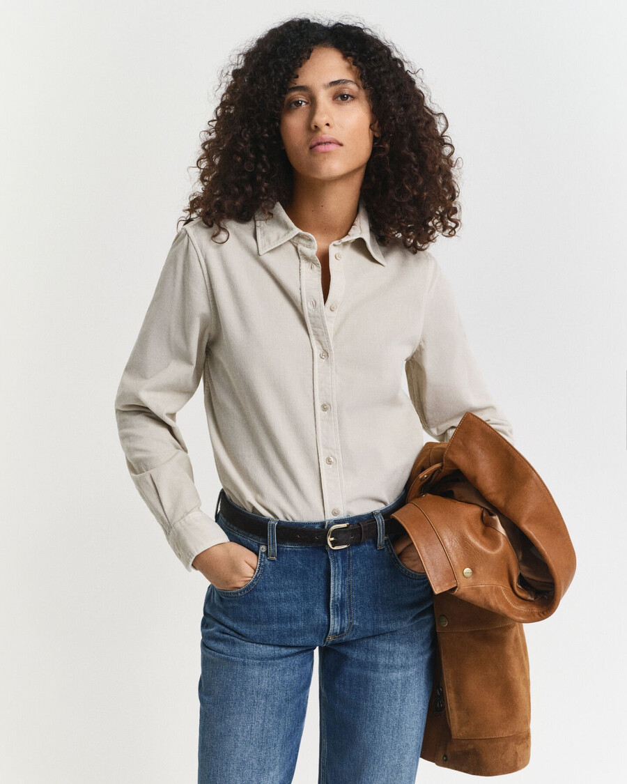 regular fit corduroy shirt - putty