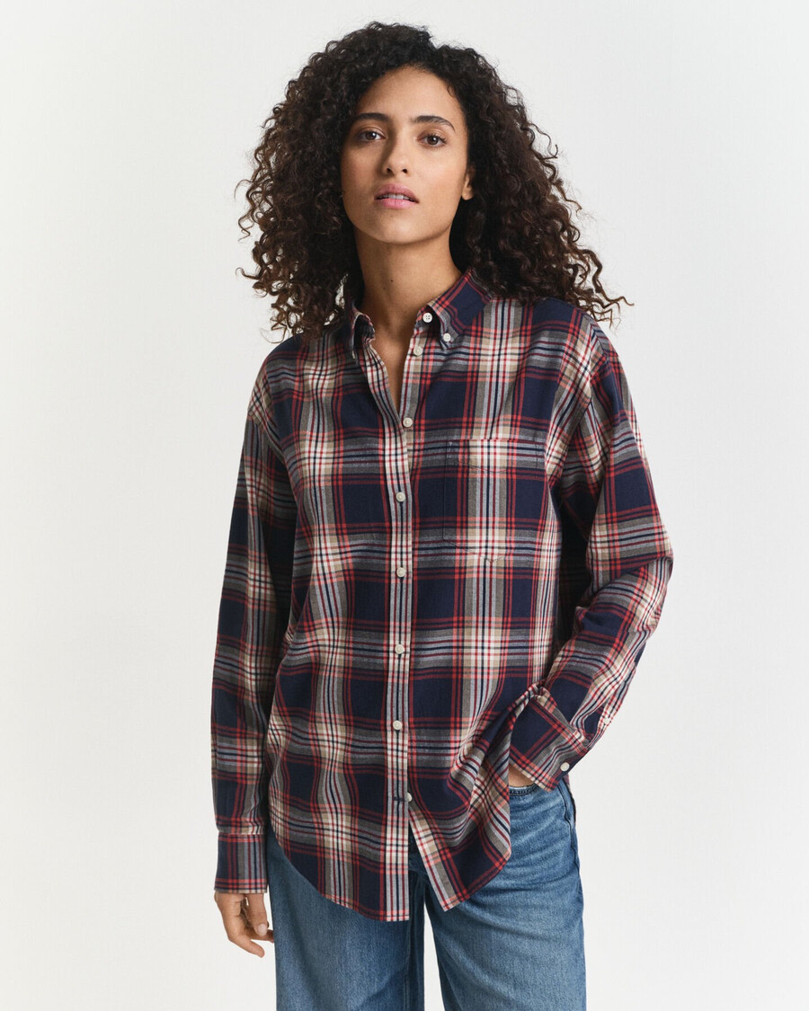 relaxed fit checked flannel shirt - evening blue