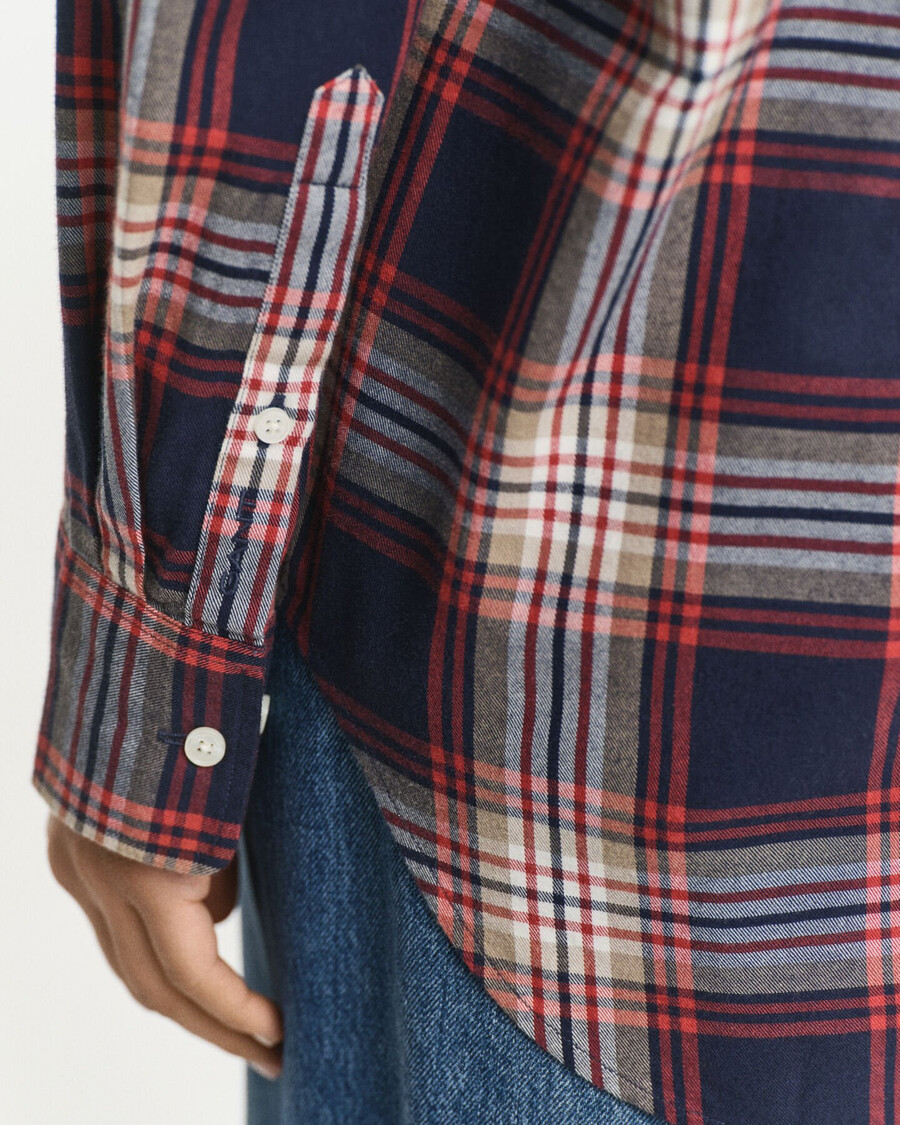 relaxed fit checked flannel shirt - evening blue