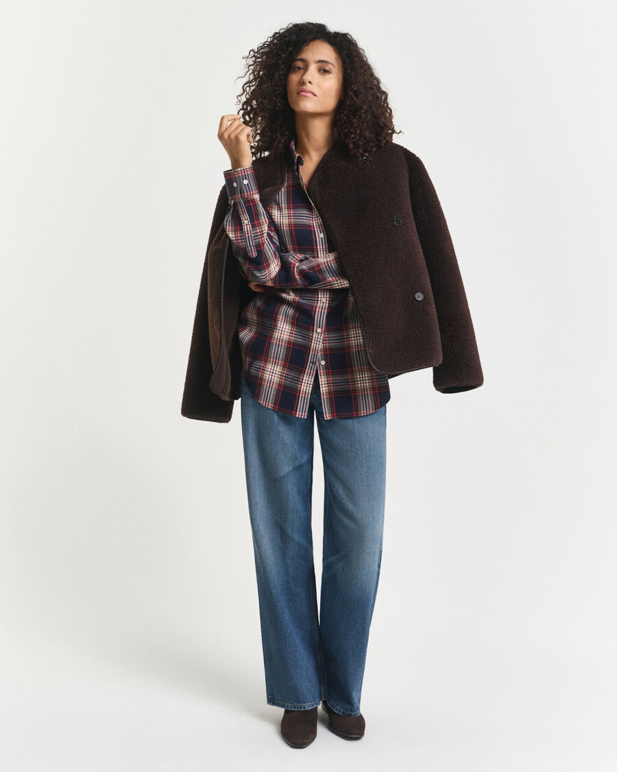relaxed fit checked flannel shirt - evening blue