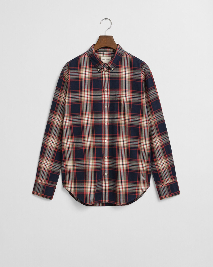 relaxed fit checked flannel shirt - evening blue