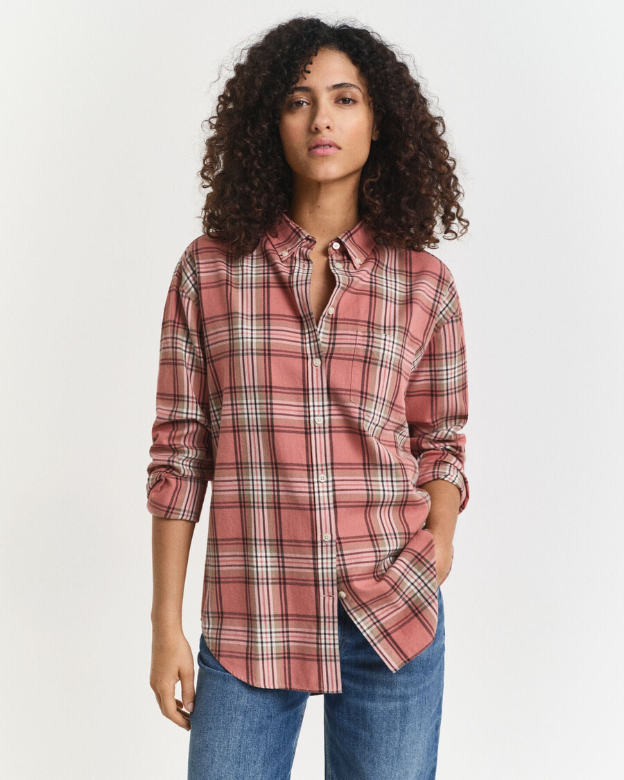 relaxed fit checked flannel shirt - faded brick