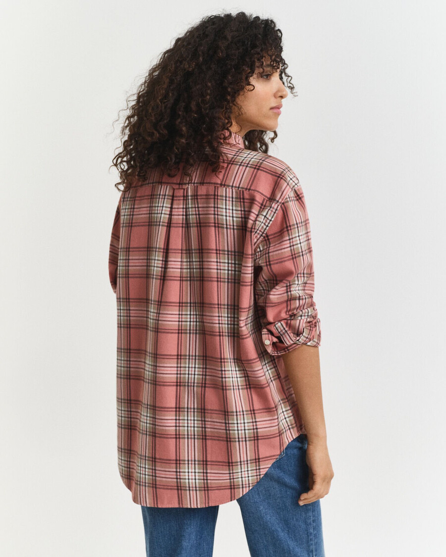 relaxed fit checked flannel shirt - faded brick