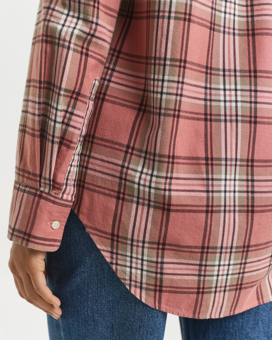 relaxed fit checked flannel shirt - faded brick