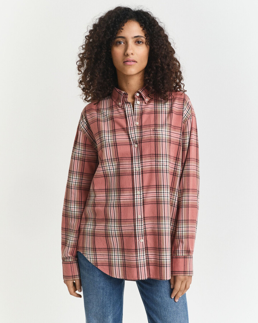 relaxed fit checked flannel shirt - faded brick