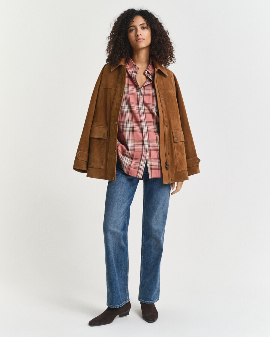 relaxed fit checked flannel shirt - faded brick