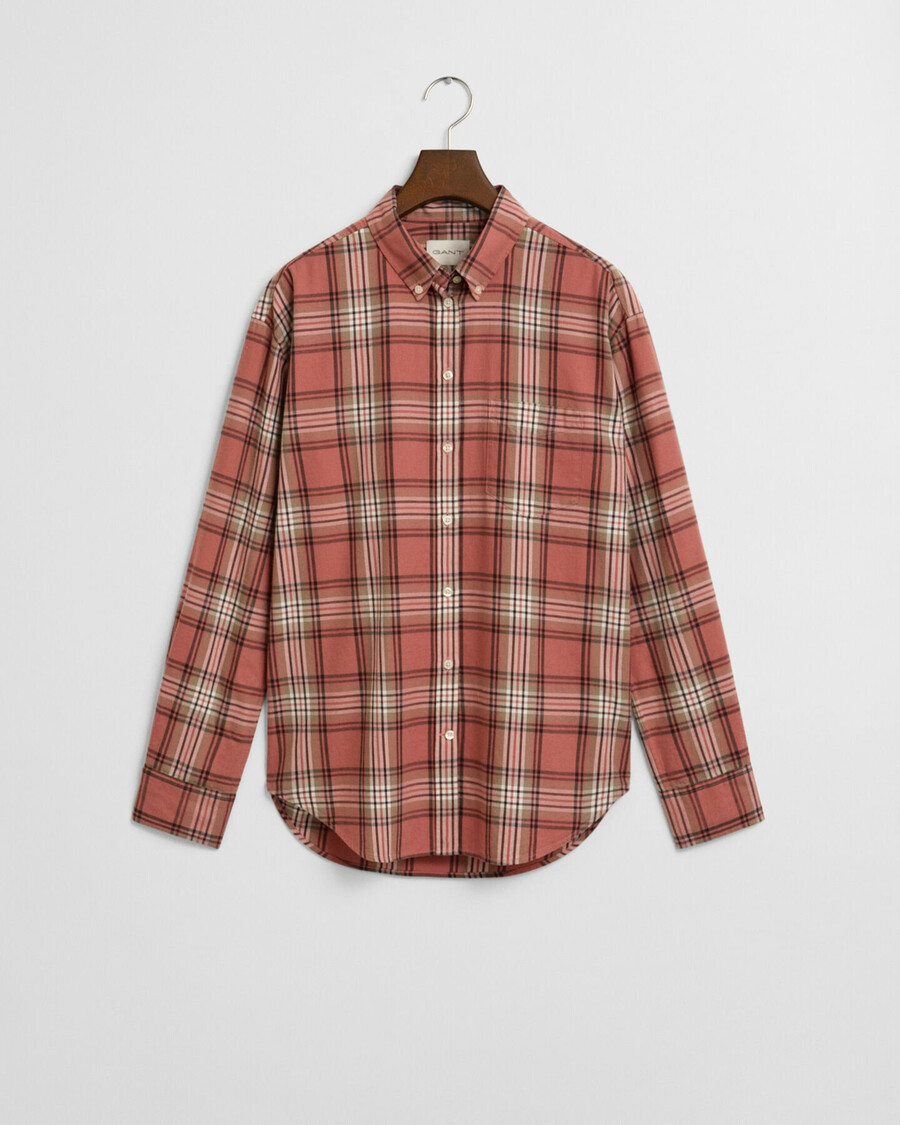 relaxed fit checked flannel shirt - faded brick