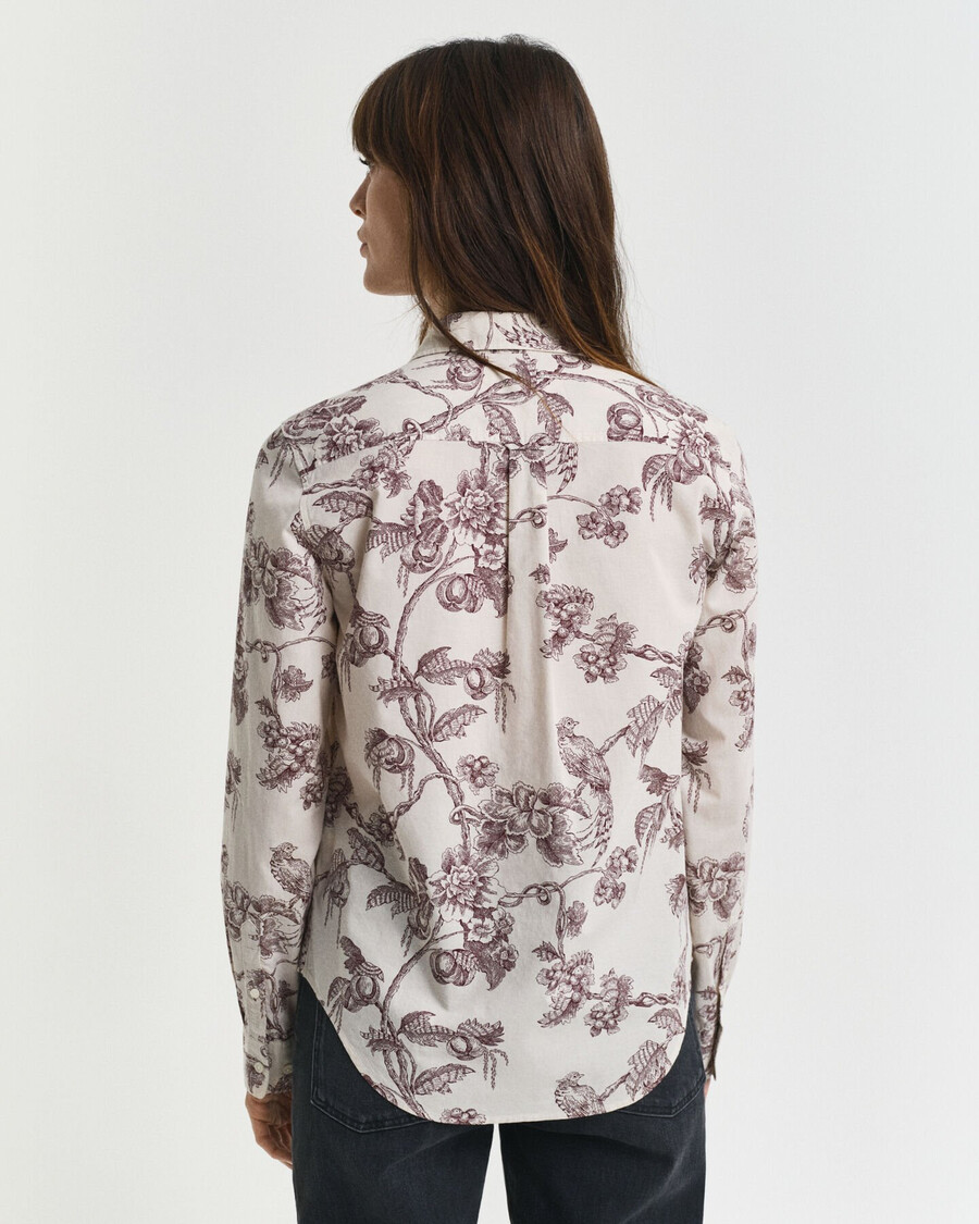regular fit tree printed cotton voile shirt - plum wine