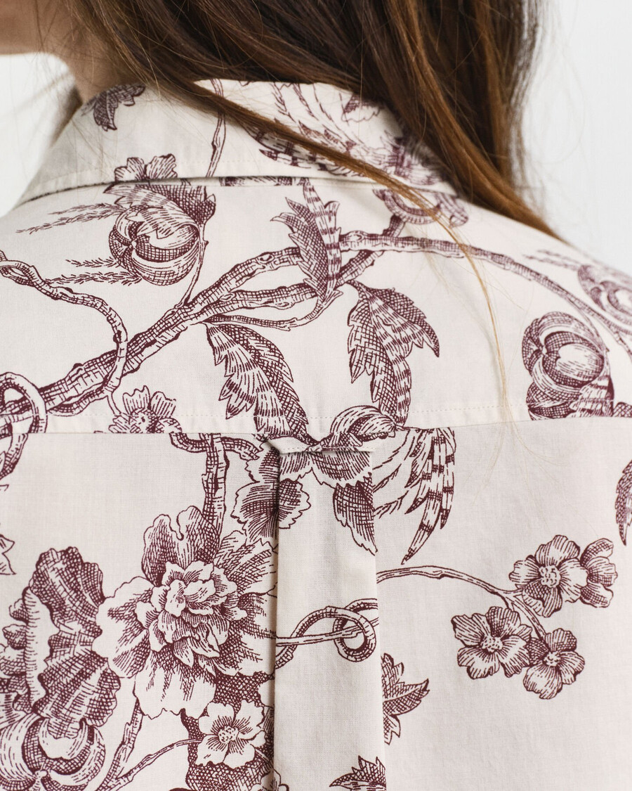 regular fit tree printed cotton voile shirt - plum wine